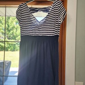Motherhood Maternity Navy and White Backless Dress